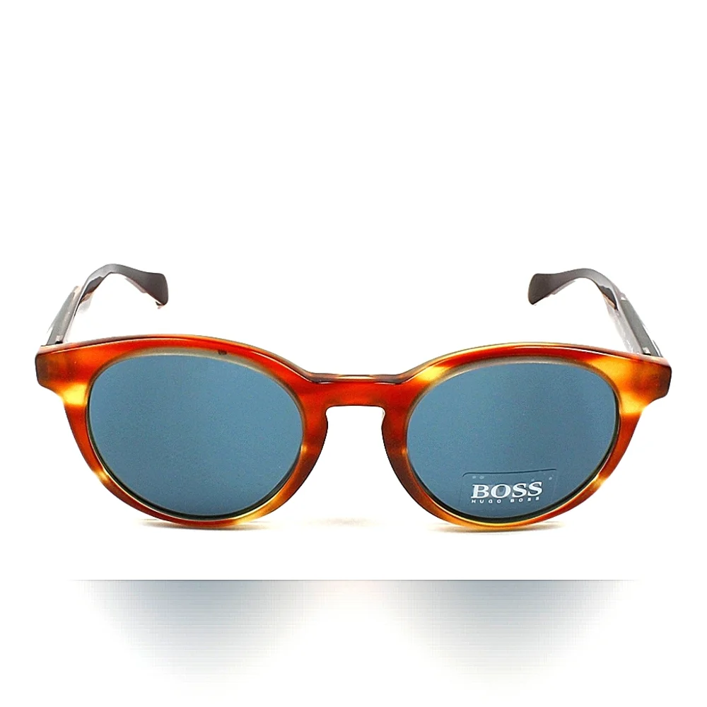 Boss Round Sunglasses Men's Horn Crystal Brown 50mm